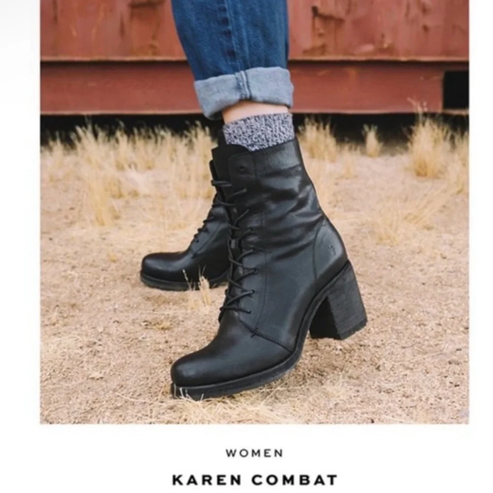 Frye Black Lace Up Leather Boots - Picture 3 of 9